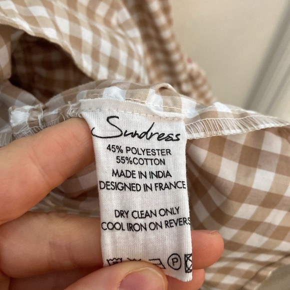 SUNDRESS Pippa Brown and Cream Gingham Pompom Mini Dress - Picture 6 of 6